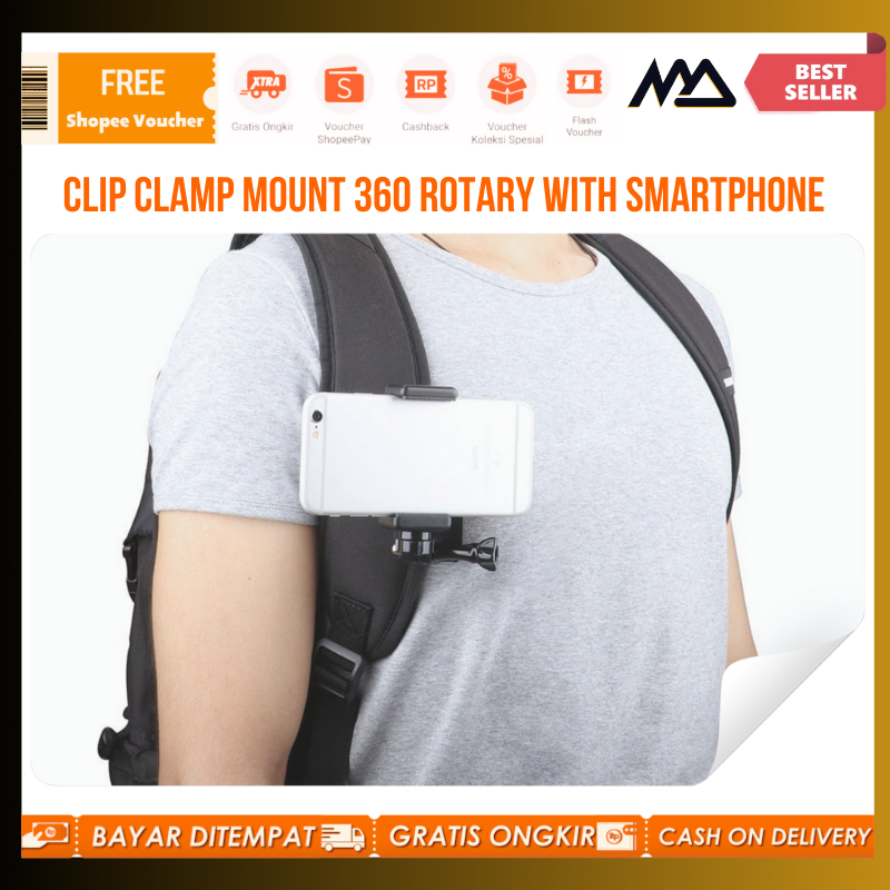Clip clamp mount 360 derajat / Clip Clamp Mount 360 Rotary with Smartphone Holder for GoPro