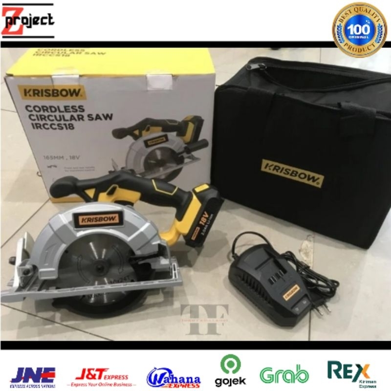KRISBOW Cordless Curcular Saw 165 mm 18 Volt / Gergaji Potong 18 Volt Krisbow / Mesin Gergaji Potong