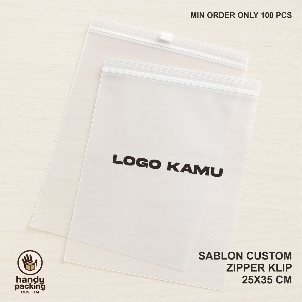 Plastik Klip Ziplock Zipper Bag Custom Sablon 25x35 cm – Bening Doff Matte | Handy Packing