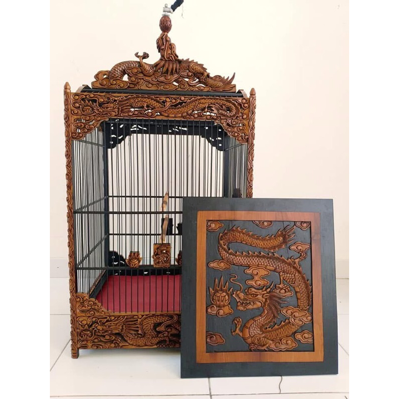 Sangkar Kacer, Sangkar Kenari, Sangkar kotak, Sangkar Burung Ukir Naga Kayu Jati