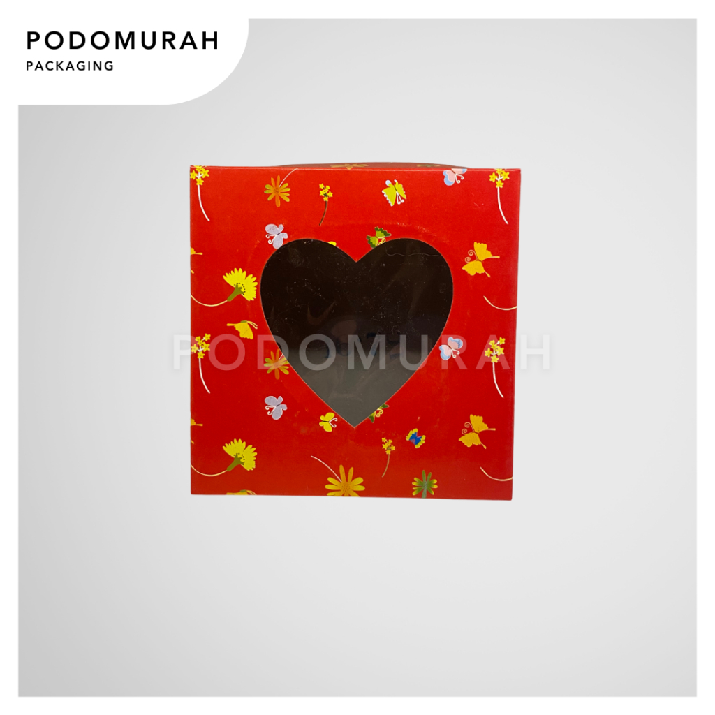 Dus kue / Box cake 16x16x8 motif kaca - hati merah /Dus Kue Kaca/ Box Kue/ Box Kue Luc/ Kardus Kue