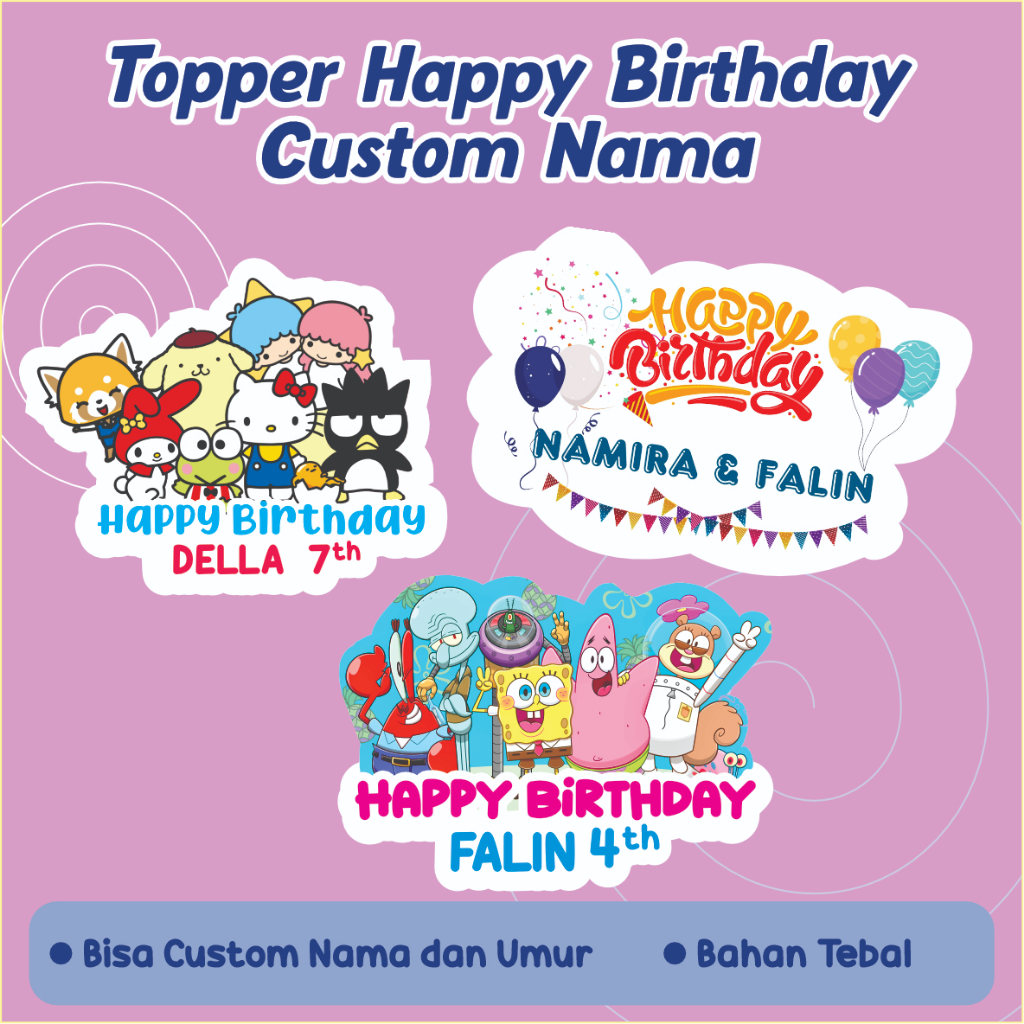 TOPPER HAPPY BIRTHDAY CUSTOM NAMA | TOPPER CAKE | TOPPER ULANG TAHUN | CUSTOM NAMA UMUR