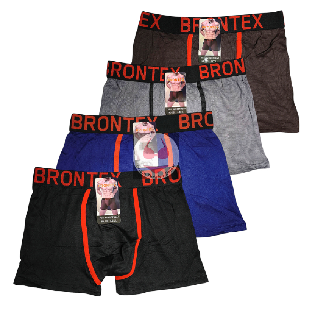 BRONTEX CD Celana Dalam Boxer Motif Polos Kombinasi Garis Remaja Laki Laki dan Pria Dewasa