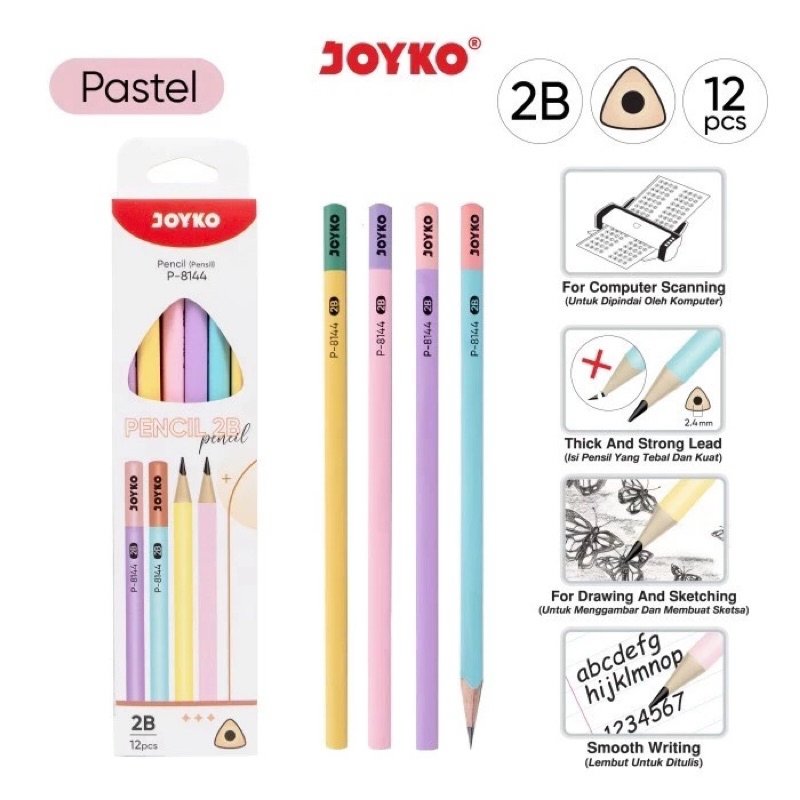 

12 Pcs! PENSIL 2B JOYKO P-8144 PASTEL COLOR TRIANGULAR
