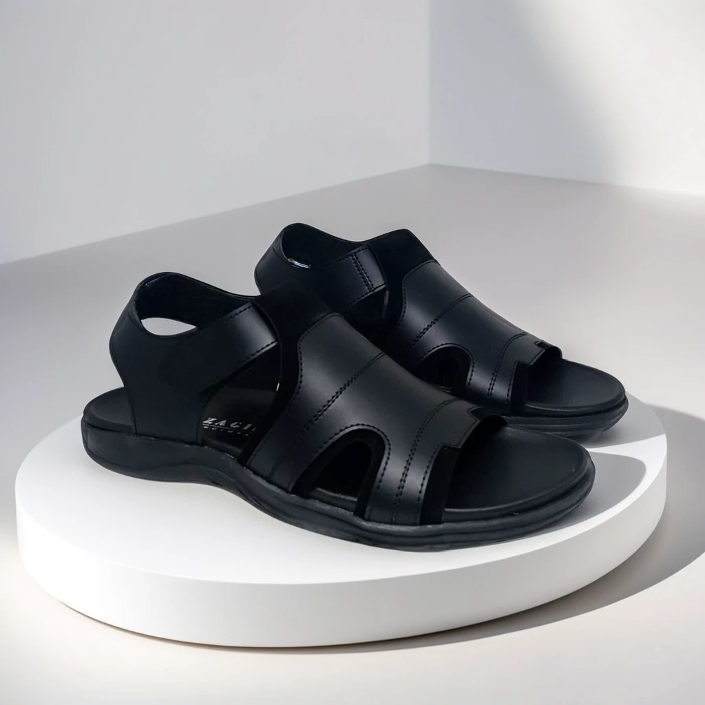 Rope black ( kulit asli ) sandal pria casual formal - sendal tali outdoor