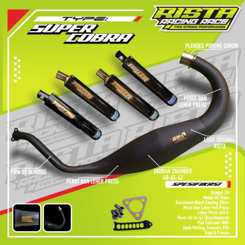 KNALPOT SUPER COBRA TYPE C PRESS GALVANIS SET SILINCER BLACKCOATING NINJA R/SS