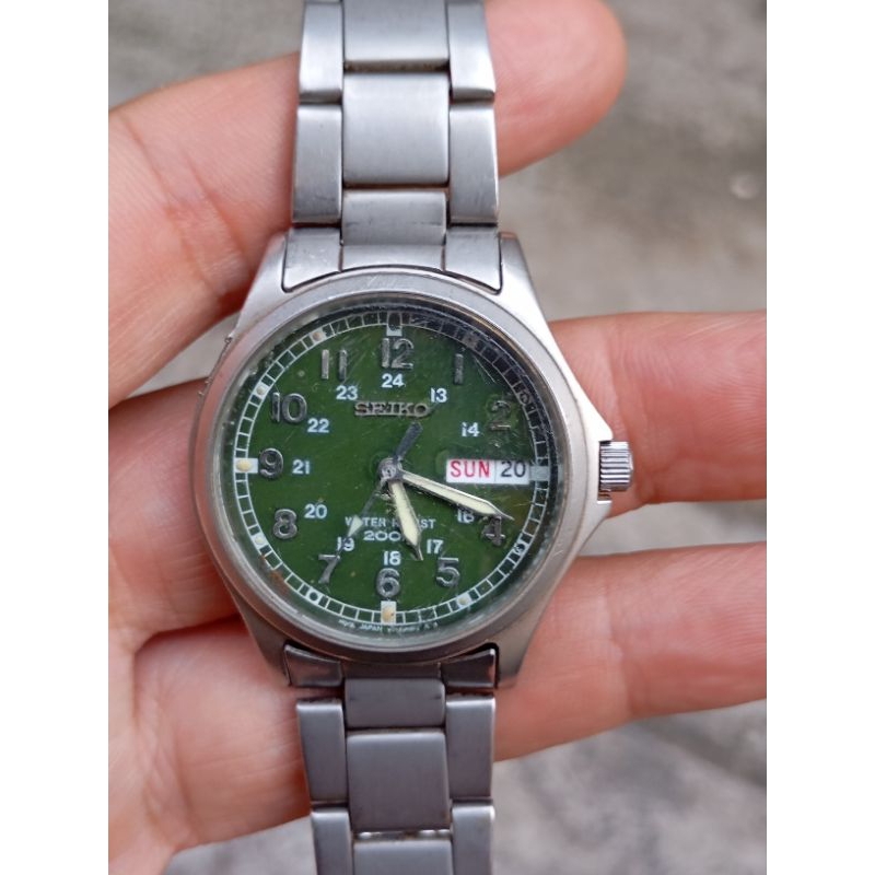 jam tangan seiko military Quartz V743 8090 second bekas original