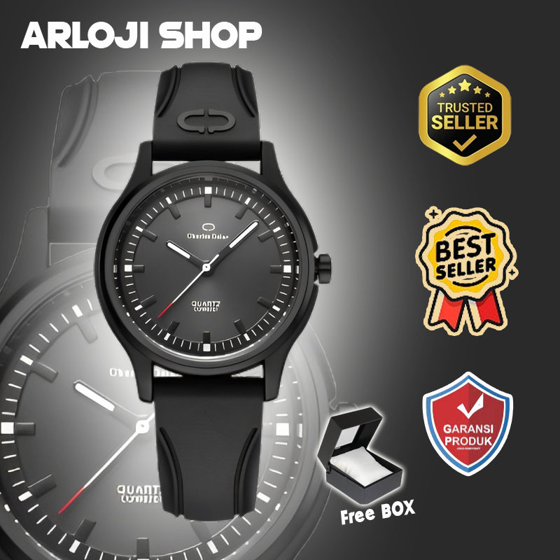 Jam Tangan Pria Tipis Tali Karet Lembut Ringan di Pakai Anti Air Original Analog Simple Hitam Polos 