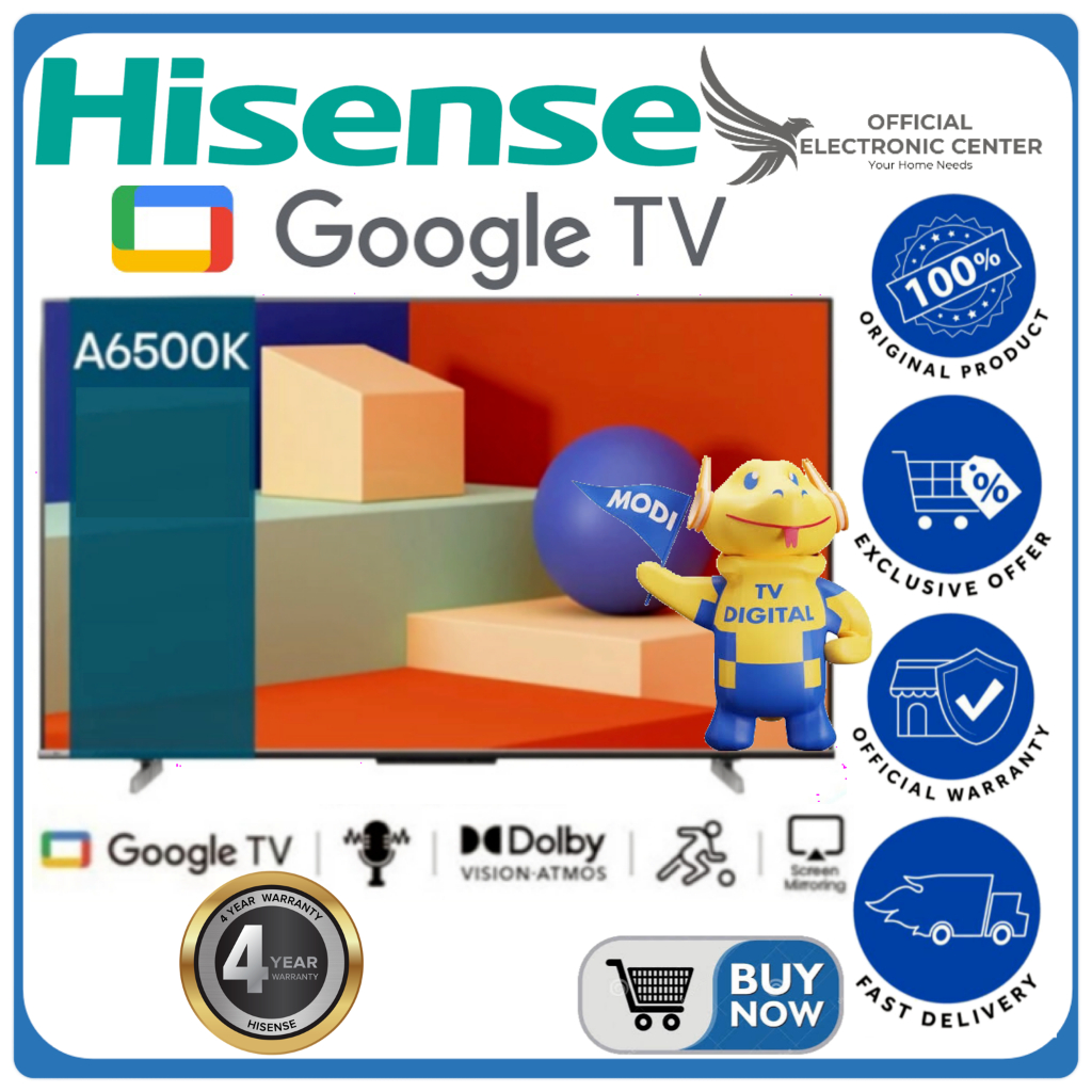 HISENSE TV 55A6500K 55A6500 A6500K GOOGLE SMART TV 4K UHD LED HISENSE 55INCH HDR10 GOOGLE TV