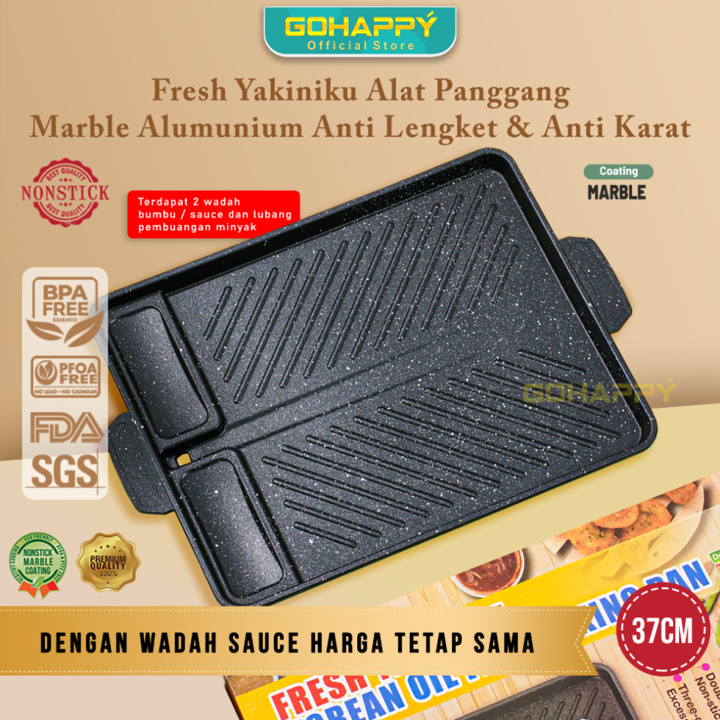 BBQ GRILL PAN Fresh Yakiniku Griller pan dengan 2 wadah sauce 2158 Panci alat panggang murah / anti 