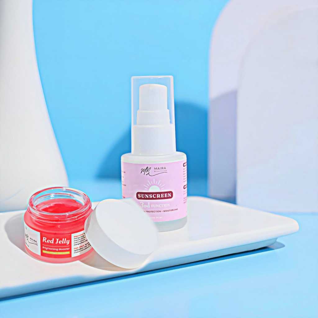 MAIRA BEAUTY PAKET HEMAT ISI SUNSCREEN 3IN1 FUNCTION WITH RED JELLY BRIGHTENING BOOSTER Mencerahkan