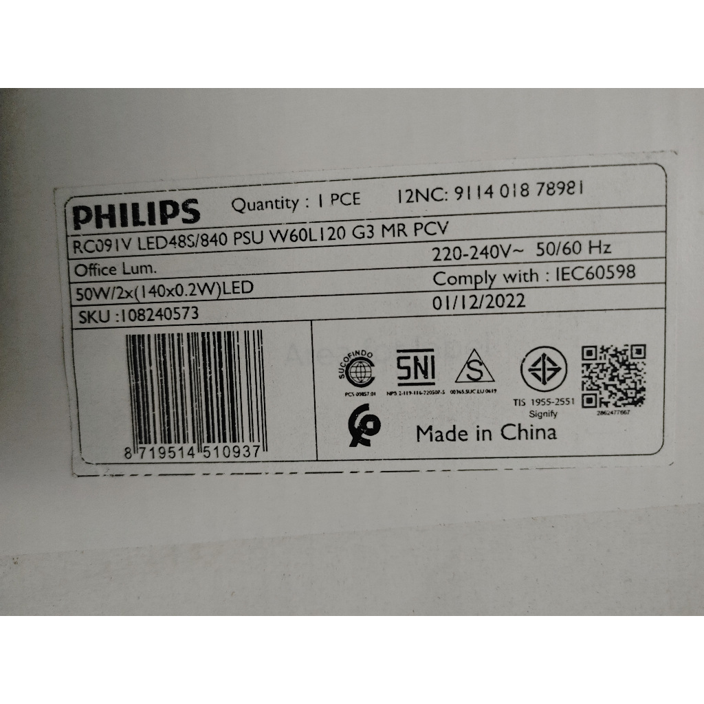 Lampu Philips Slim Panel RC091V LED48S/840 PSU W60L120 G3