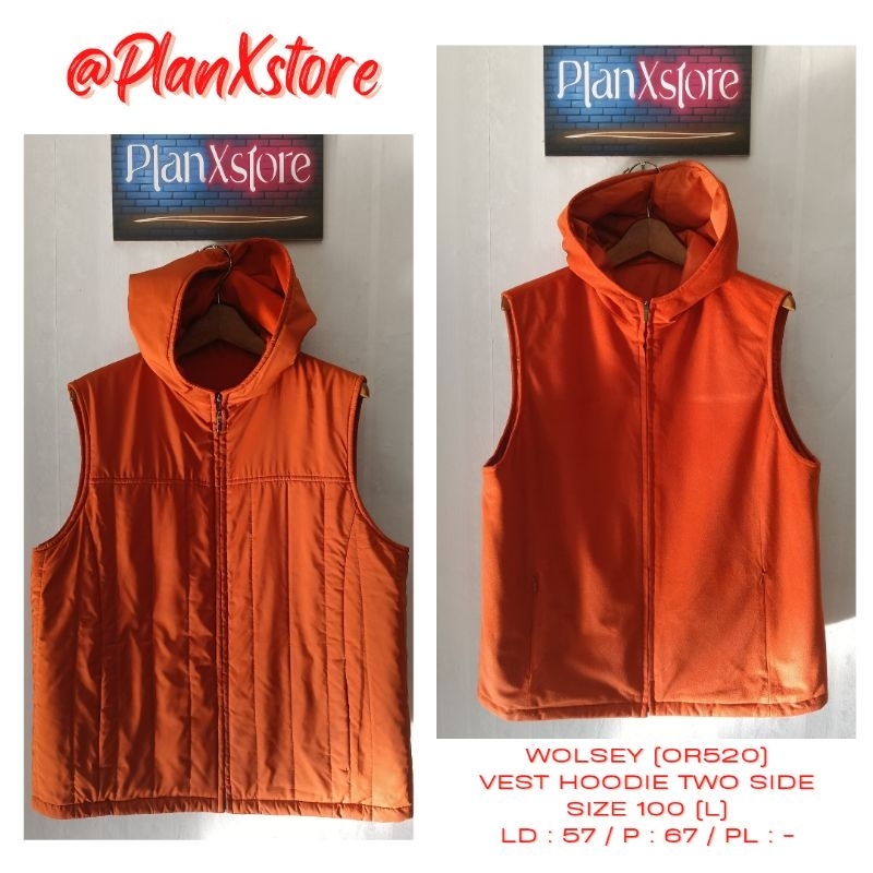 WOLSEY (OR520) TWO SIDE VEST HOODIE WARNA ORANGE SIZE 100 (L) PRELOVED TERJANGKAU