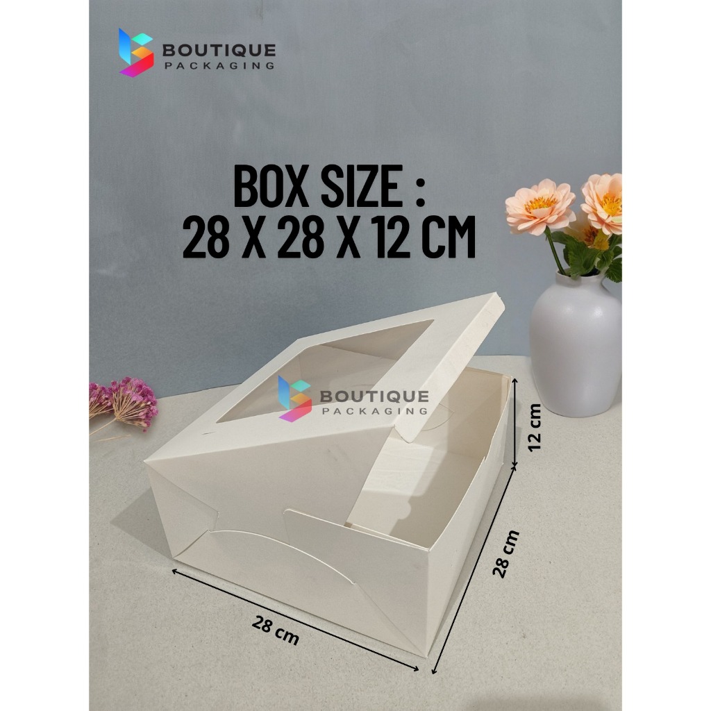 

Fuji Box Dus kotak Kue Ivory 28 cm x 28 cm x 10 cm Putih Ivory Premium Jendela ( 10 pcs )