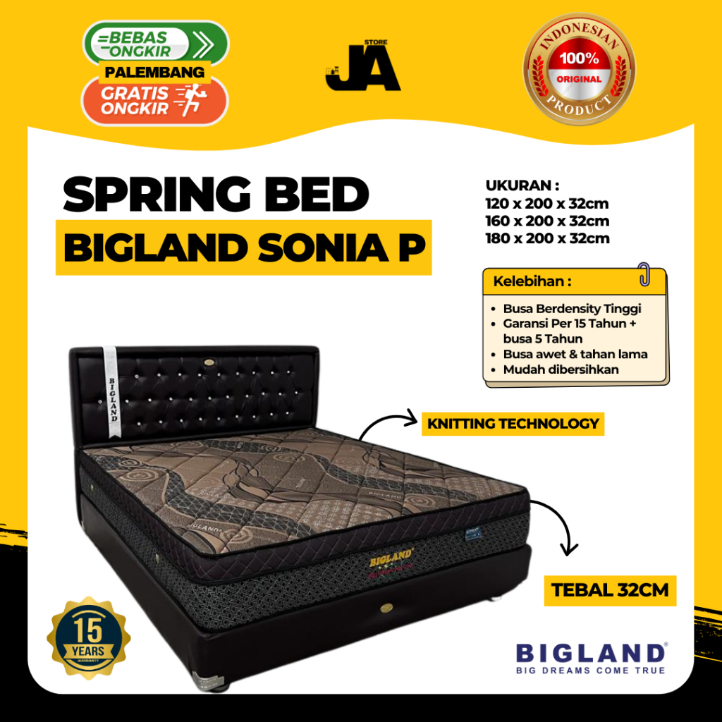 Spring Bed Bigland Sonia Plush Top (Tebal 32cm) / Kasur Matras Per Bigland Berkualitas Garansi