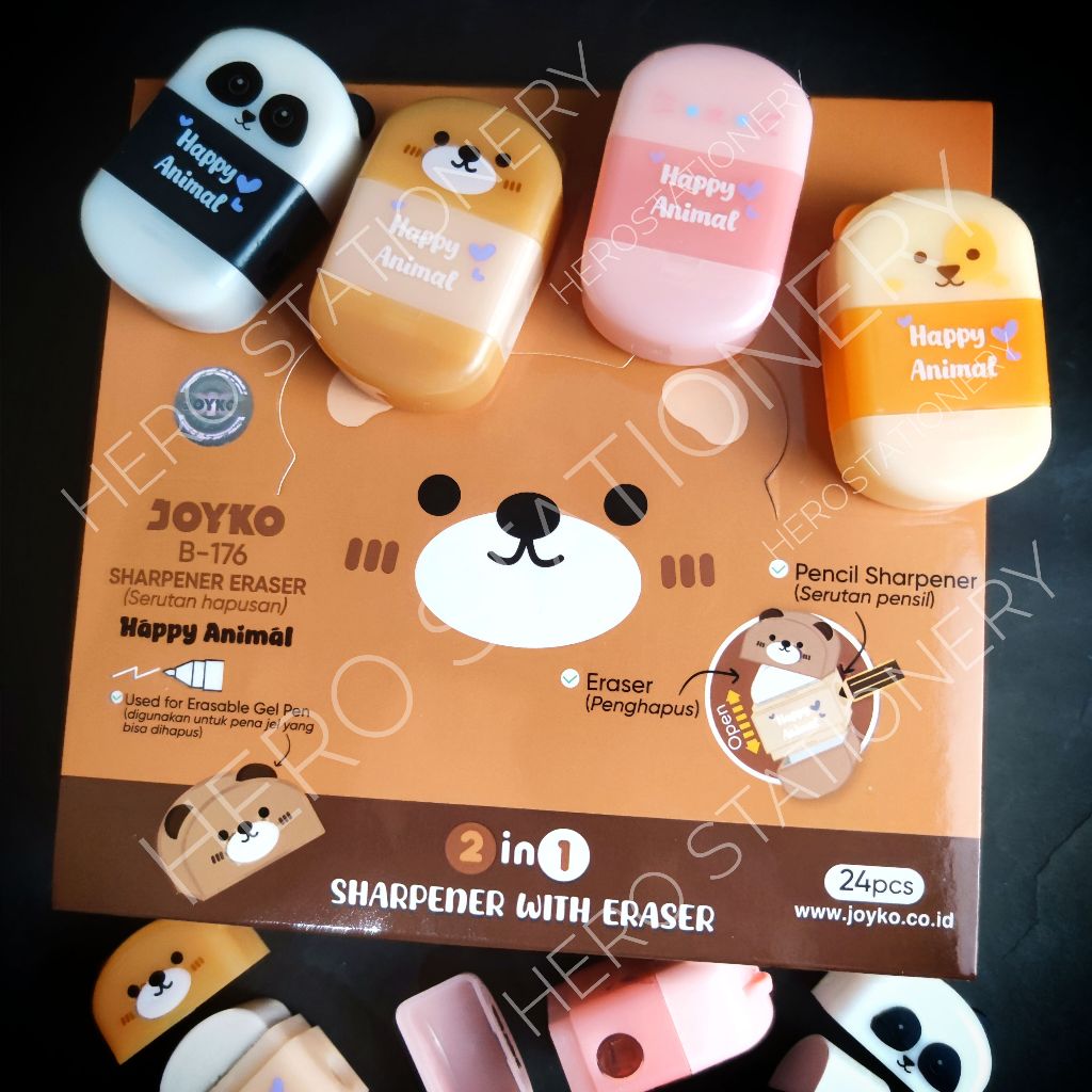 

Penghapus rautan sharpener eraser 2 in 1 happy animal joyko B-176