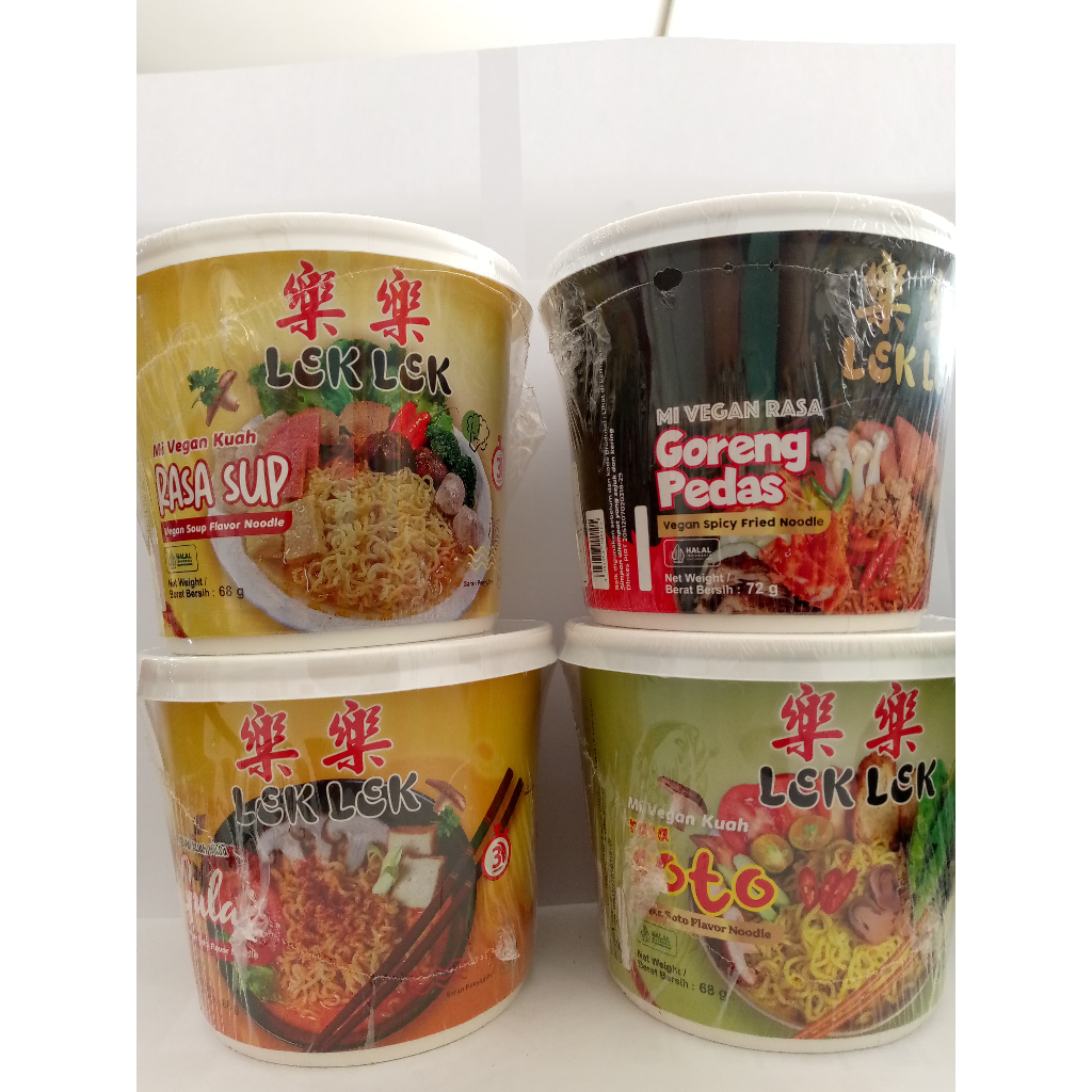 

Lek Lek Mie Instant Cup Vegan Vegetarian Goreng Pedas / Soto / Sup / Gulai Mi Siap Seduh Instan