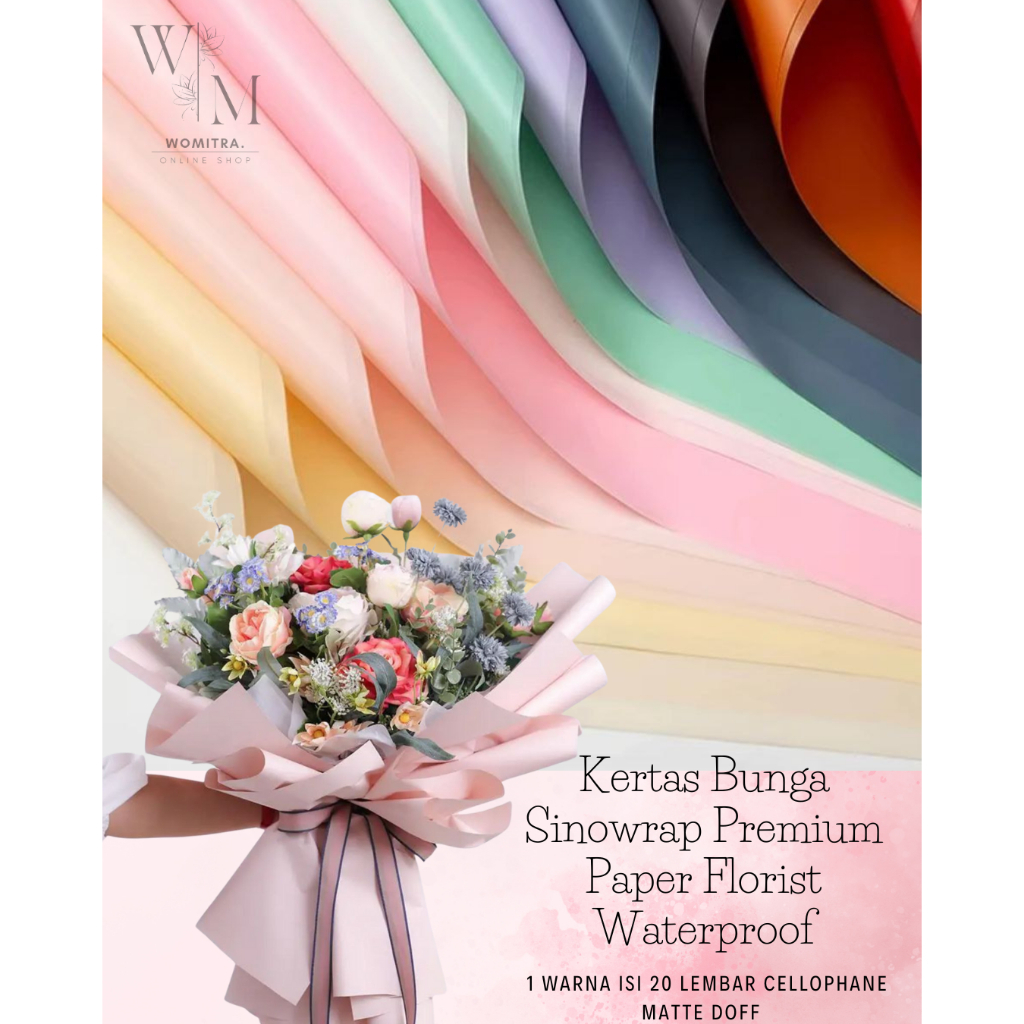 

Kertas Buket Bunga Sinowrap Premium Paper Florist Waterproof 1 Warna Isi 20 Lembar Cellophane Matte Doff