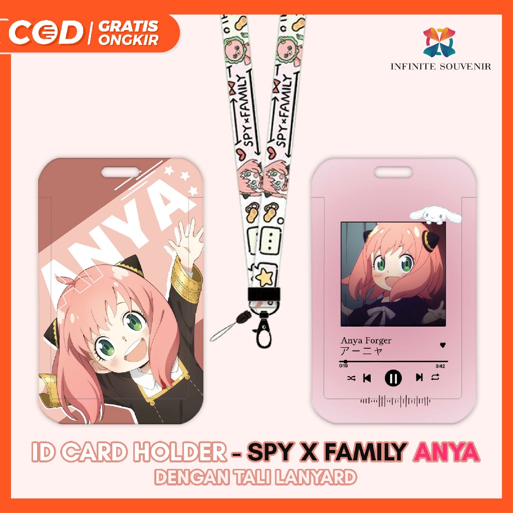 

[N004] ANYA FORGER SPY X FAMILY / Name Tag Card Holder dengan Tali Lanyard / ID Card Holder Tali Gantungan Anya / Nametag / Tempat Kartu Flazz / Emoney