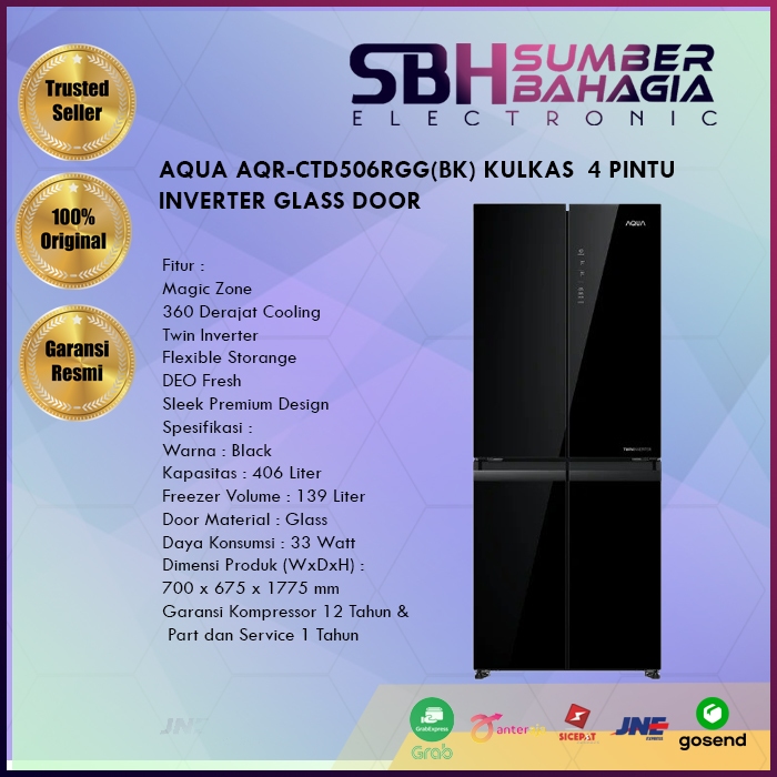 AQUA AQR-CTD506RGG(BK) KULKAS 4 PINTU INVERTER (NEW)