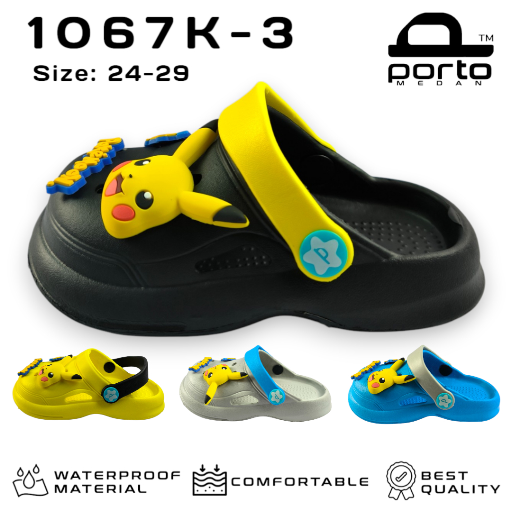 Porto 1067K-3 Anak Cowok Cewek Sandal Baim Karet  Motif Pikachu