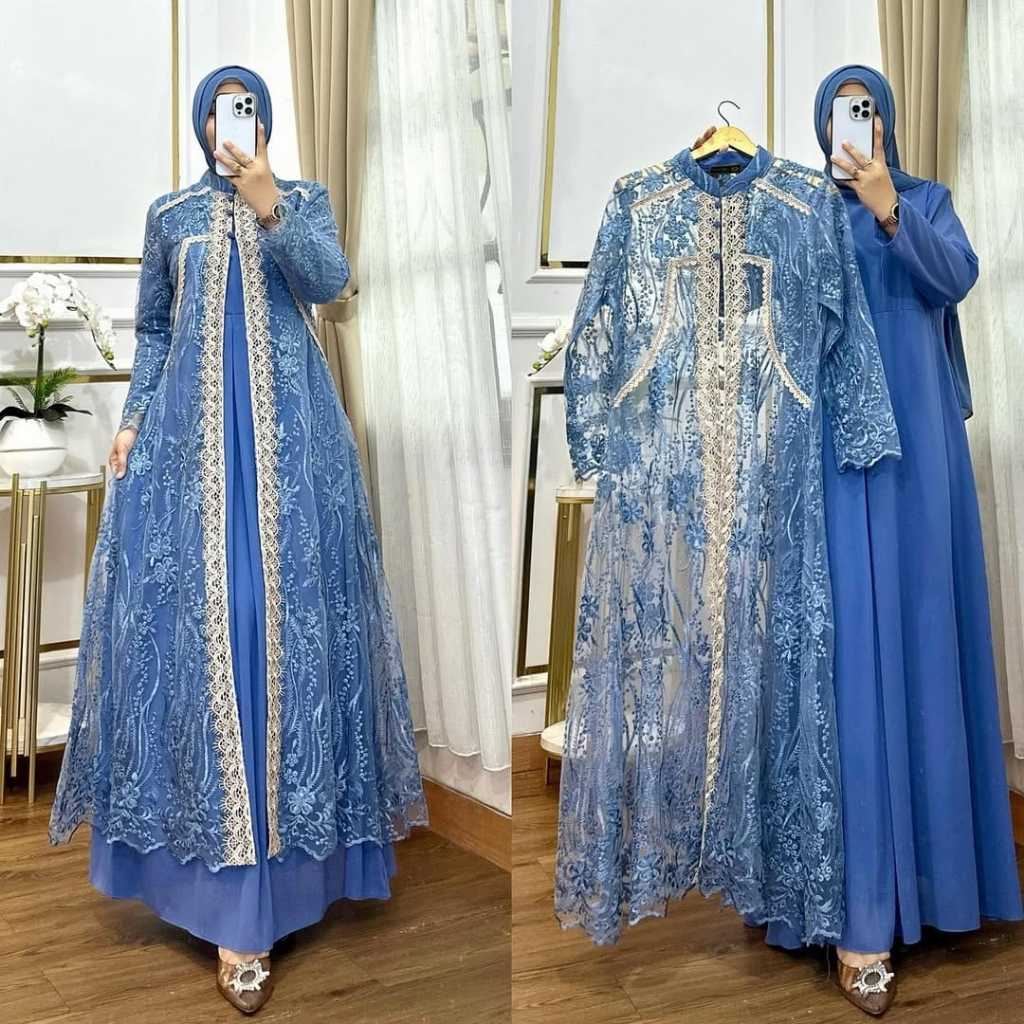 Gamis Amora Dres Brokat Model Gaun Terbaru2025 Bahan CerutyMixRenda Gamis Kondangan Mewah Dan Elegan