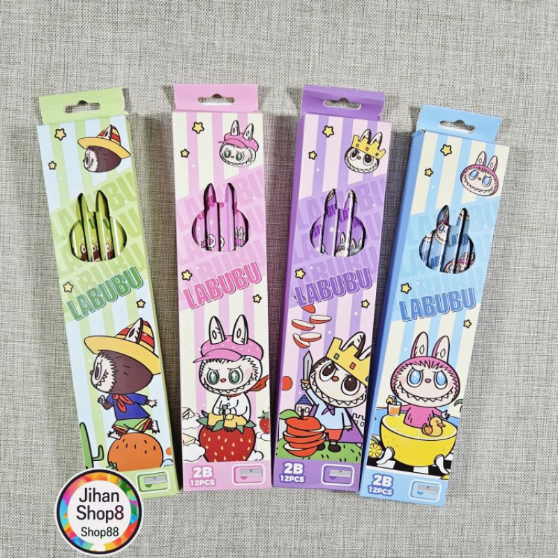 

Pensil 2B isi 12 pcs+rautan 1 pcs motif labubu pensil dengan hapusan
