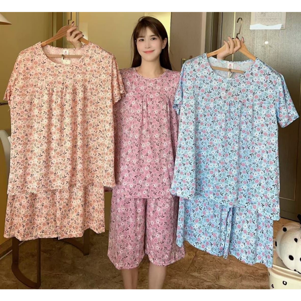 Baju Tidur Piyama Wanita Dewasa Jumbo 6XL Kaos Import Setelan Lengan Pendek Celana Pendek Motif