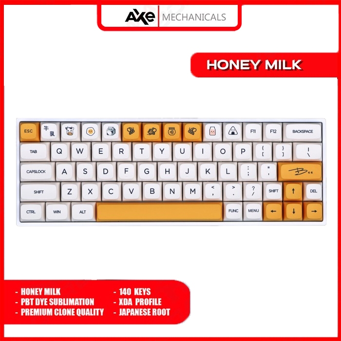AXE MECHANICALS - XDA - Honey Milk - PBT - DYE SUB - Keycap - Keycaps