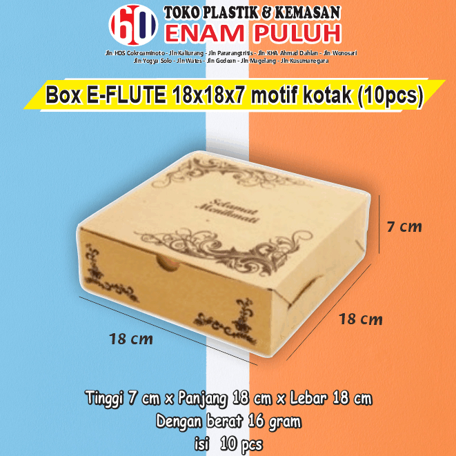 

Box E-flute Motif Kotak Selamat Menikmati 18x18x7 dan 20x20x7 1 pack isi 10pcs