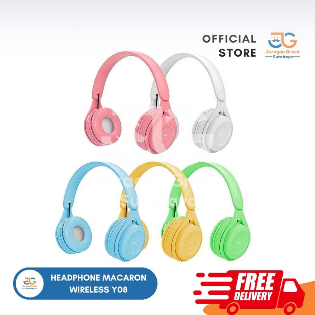 (JGS) Headphone Macaron Wireless Y08 /Stn 36 Bluetooth Headphone Macaron Y-08