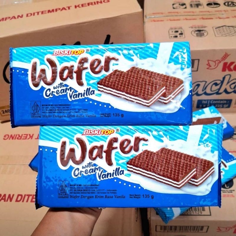 

Wafer Cream Vanilla Biskitop 135gr (1 dus isi 20 pcs)