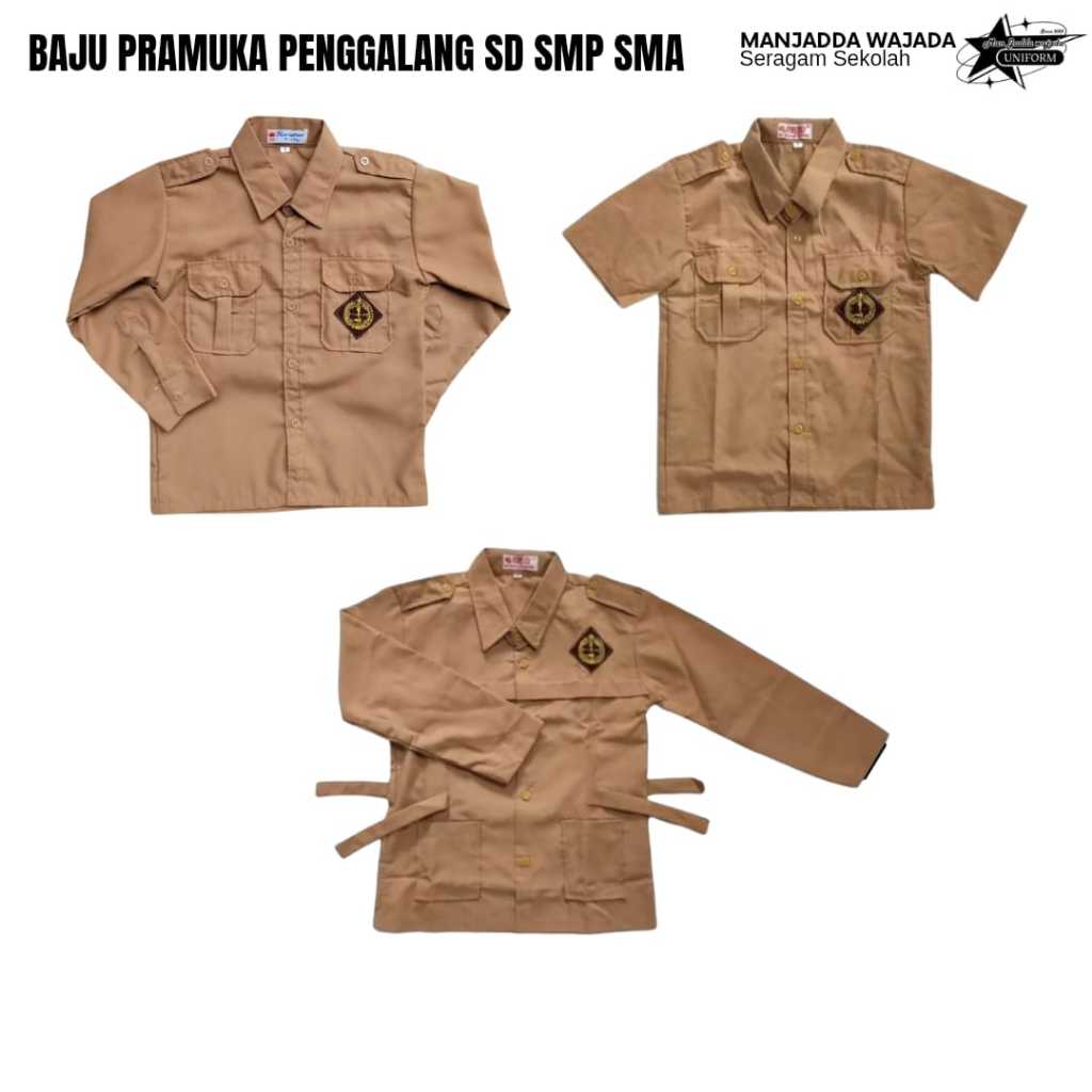 Baju Pramuka SD SMP SMA Perempuan Seragam Pramuka Panjang Pendek Laki Baju Pramuka Penggalang Putri
