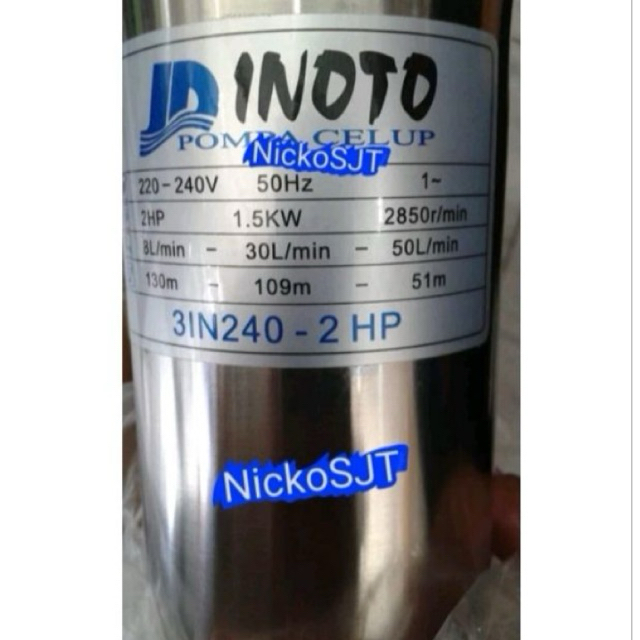 Pompa submersible Sibel Inoto 3in 240 2HP Pompa Celup + Kontrol Box + Kabel 1mt 3 in dim 2 pk hp 150