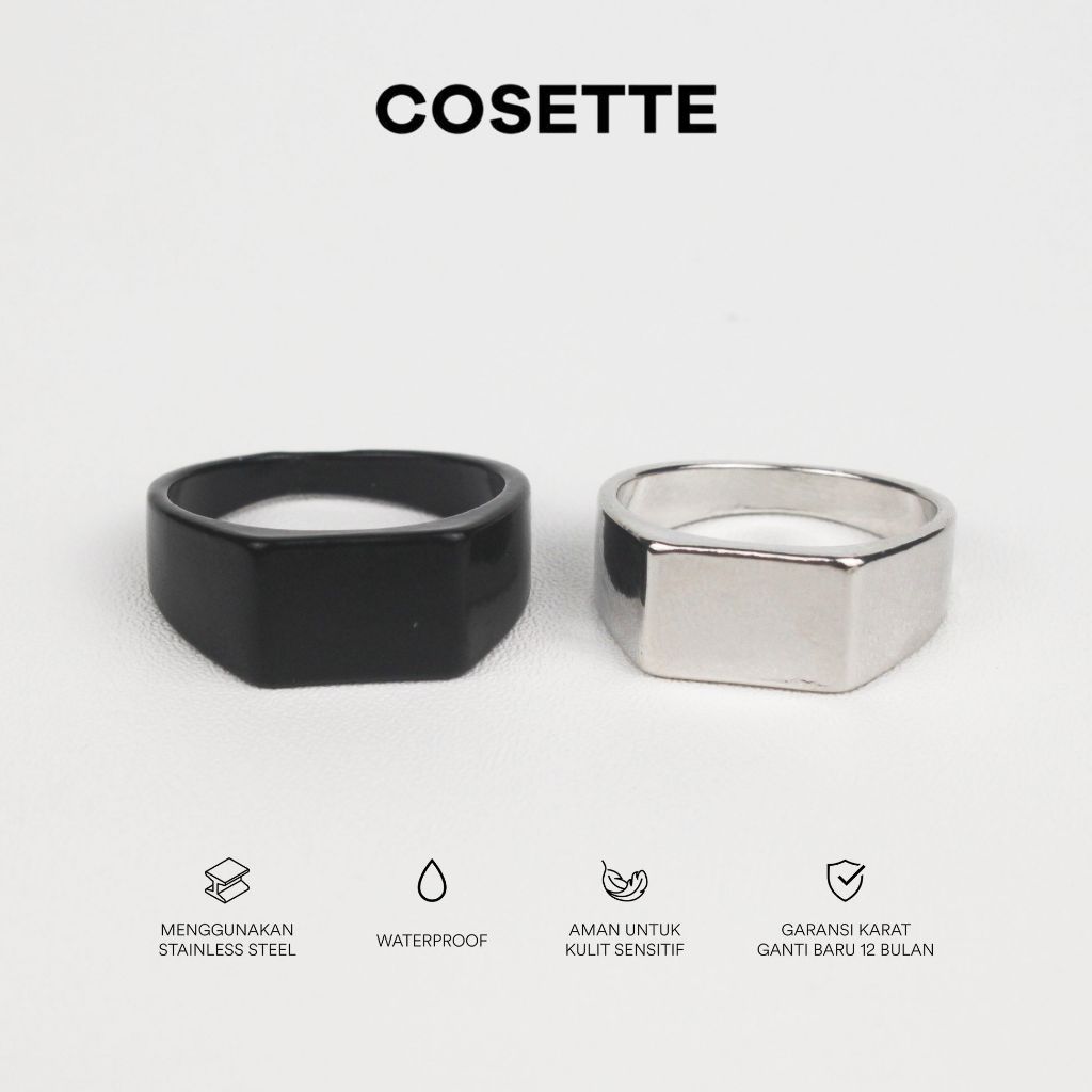 Cincin Omni Stainless Ring Titanium Cosette Anti Karat Pria Wanita Unisex Hitam Putih