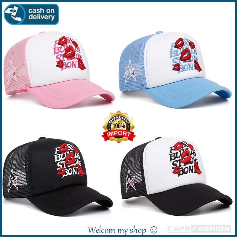 Topi trucker original red lips embroidery baseball fashion summer net cap hat topi visor outdoor spo
