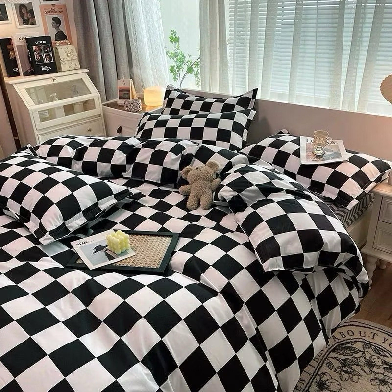 Bedcover / sprei papan catur / kotak kota hitam putih