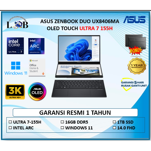 ASUS ZENBOOK DUO UX8406MA OLED TOUCH ULTRA 7 155H 16GB 1TB 14.0
