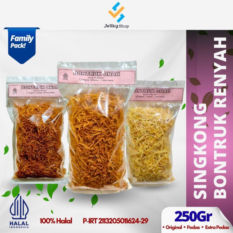

Bontruk Crispy Jellky 250gr – Camilan Singkong Renyah | Original / Pedas / Extra Pedas