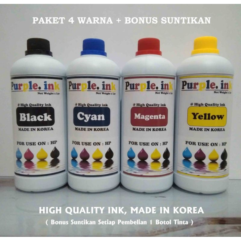 Tinta Refill Printer HP 1 Liter Purple ink - Paket 4 Warna