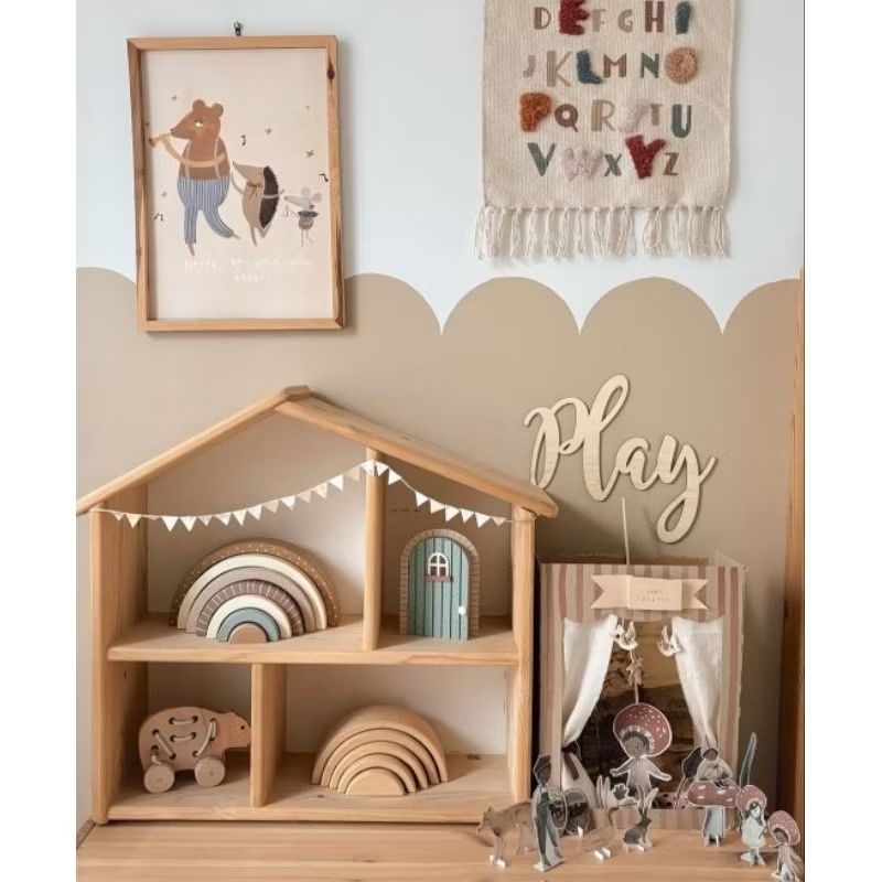 Lemari mainan anak bentuk rumah - lemari mainan anak montessori - lemari anak aestetic