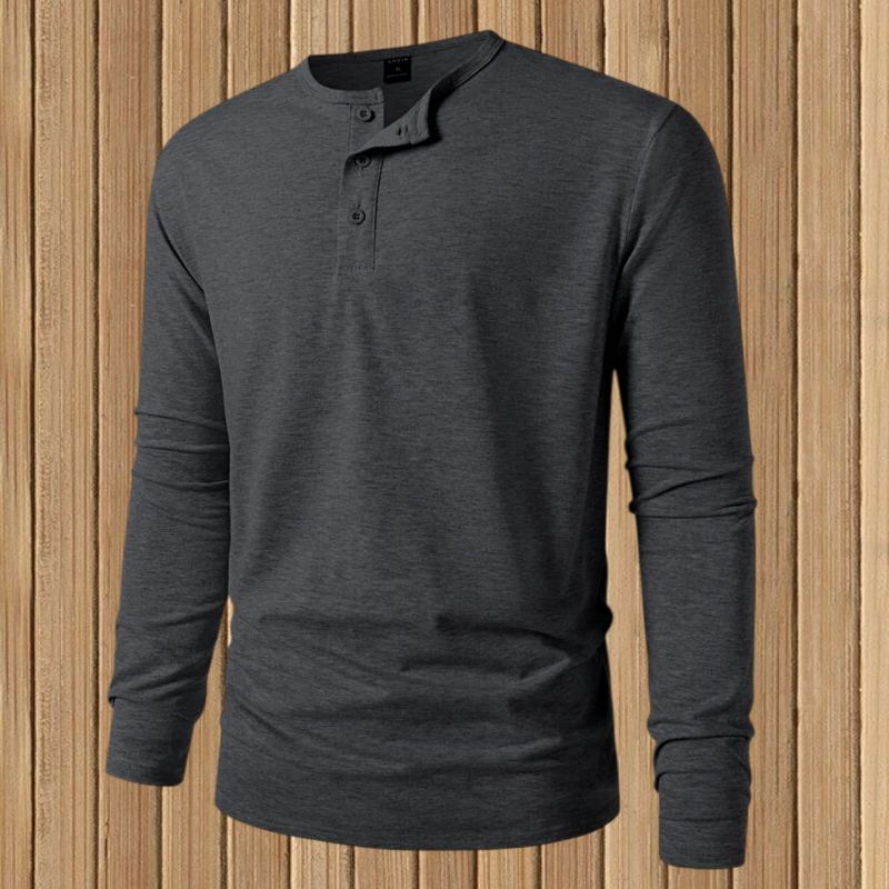 Kaos Kancing Tangan Panjang Pria Henley / Baju Kaos Pria Kancing Depan Krah V Terbaru