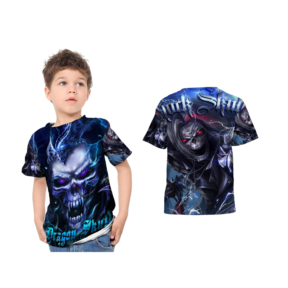 Kaos Baju Tshirt Anak Tengkorak Fullprint / Baju Tshirt Motif Tengkorak Anak