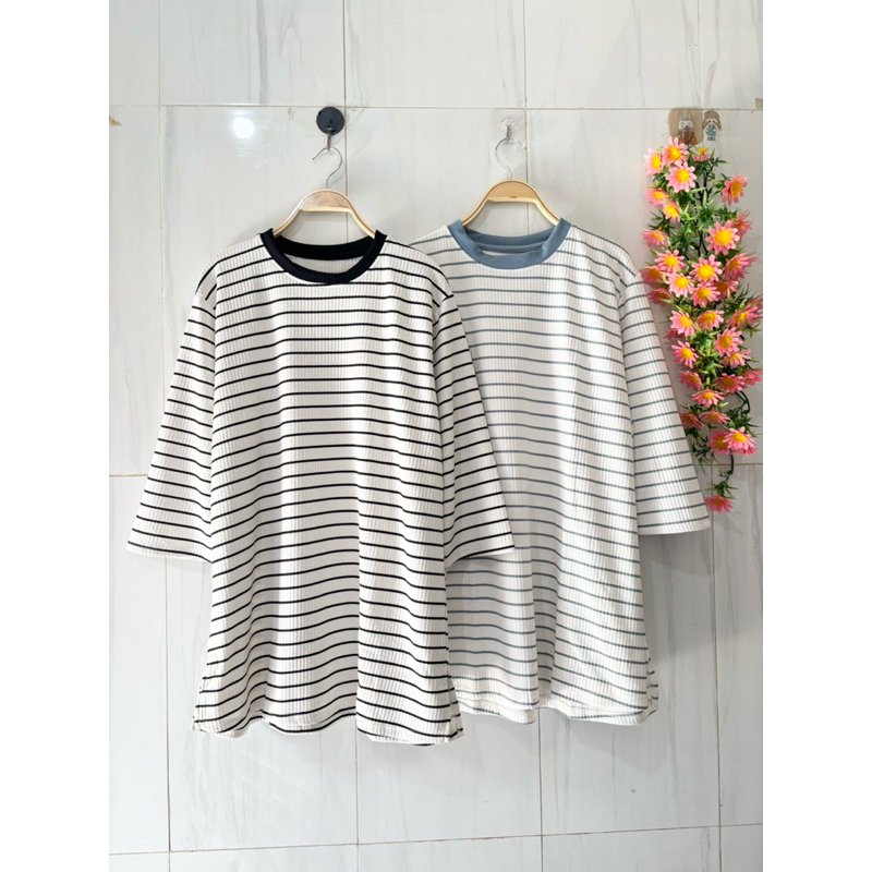 kaos wanita jumbo salur kaos knit premium atasan wanita jumbo