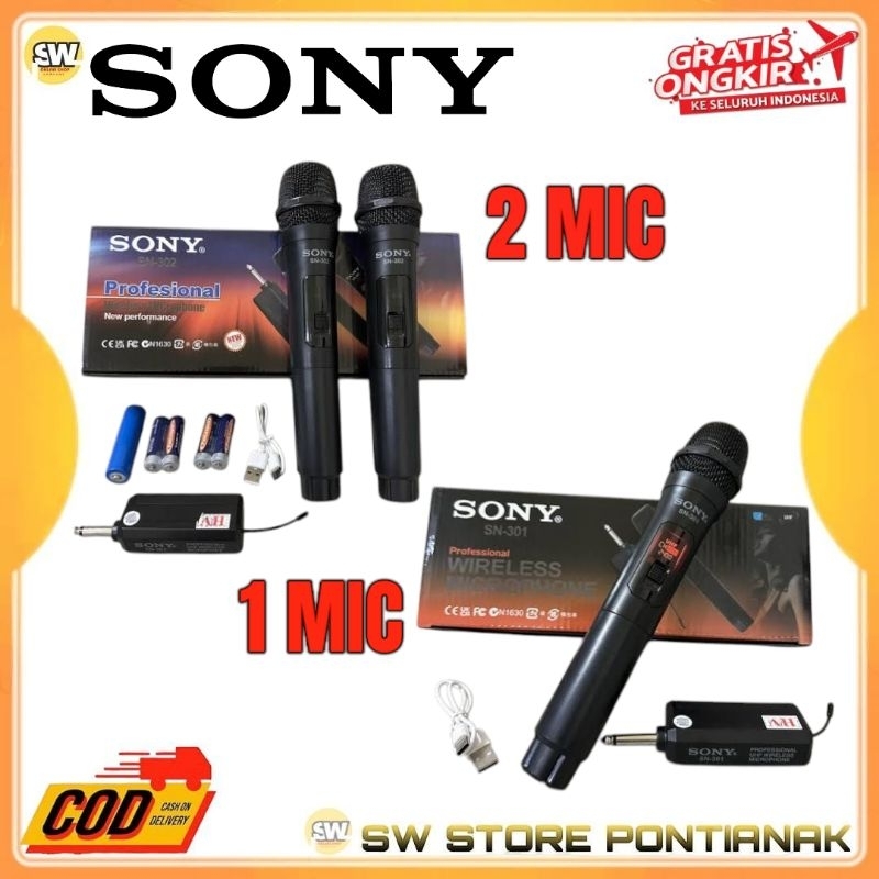 MIC WIRELESS SONY SN 301 1 MIC / MIC WIRELESS SONY SN 302 2 MIC / MICROPHONE TANPA KABEL UHF 1 MIX 2