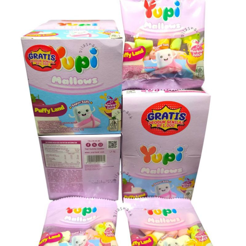 

Baru yupi mallows 1 box isi 12 saset yupi Puffy Land with Markisa Juice Marshmallow rasa markisa