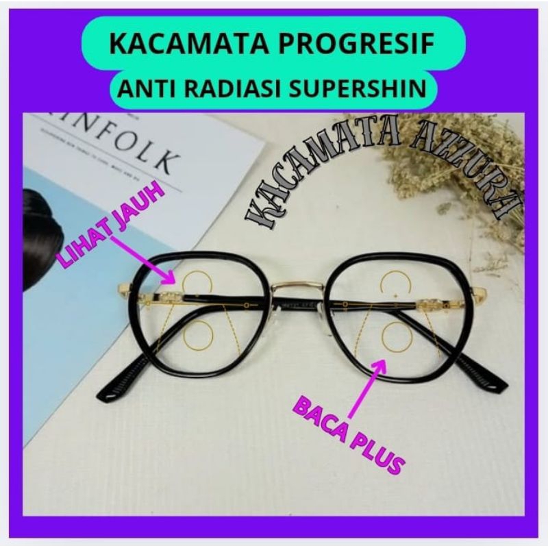 KACAMATA PROGRESIF ANTI RADIASI BACA PLUS DAN JALAN WANITA MODEL BULAT TERBARU KACAMATA PROGRESIF WA
