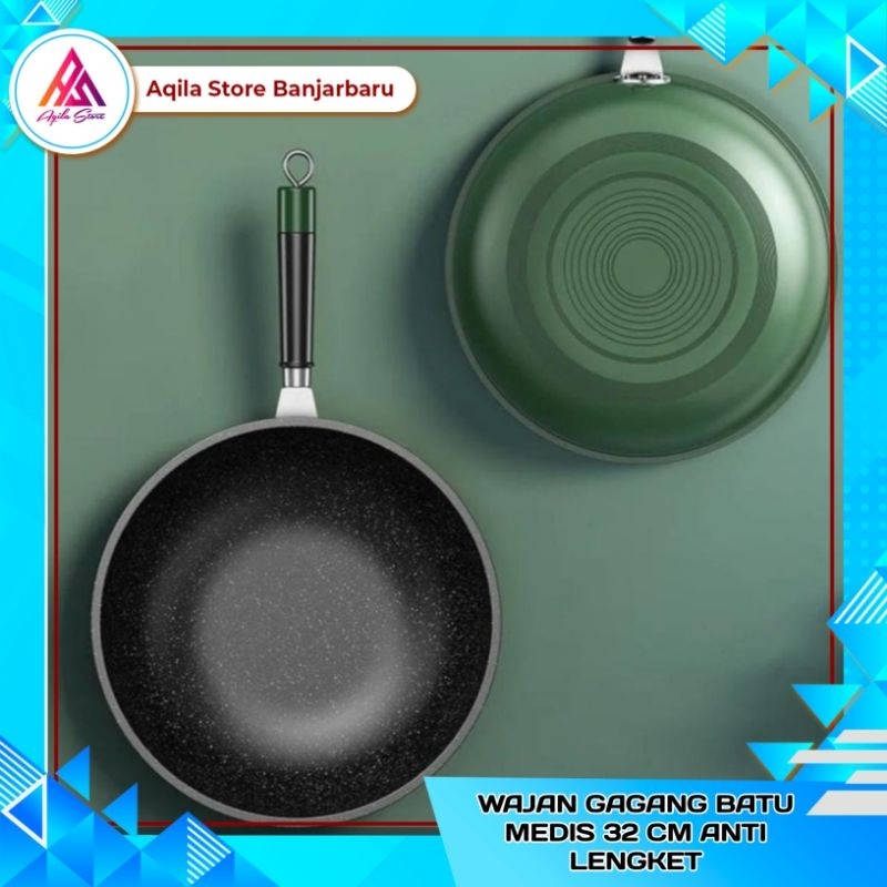 Wajan Batu Medis 32cm Anti Lengket / Kwali Penggorengan ukuran 32cm / Wajan Goreng Anti Lengket