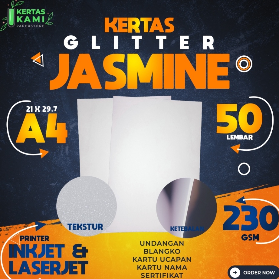 

Kertas Jasmine TEBAL 23 gsm A4 isi 5 lembar Kertas Jasmine Glitter Putih A4 23 gram Kertas Blangko Undangan Karton Ijasah Sertifikat Flower ukuran A4