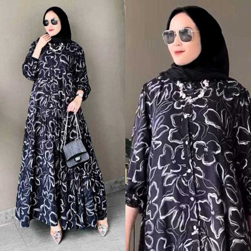 GAMIS MOTIF BUNGA BAHAN RAYON PREMIUM GAMIS LYBEL BISA COD